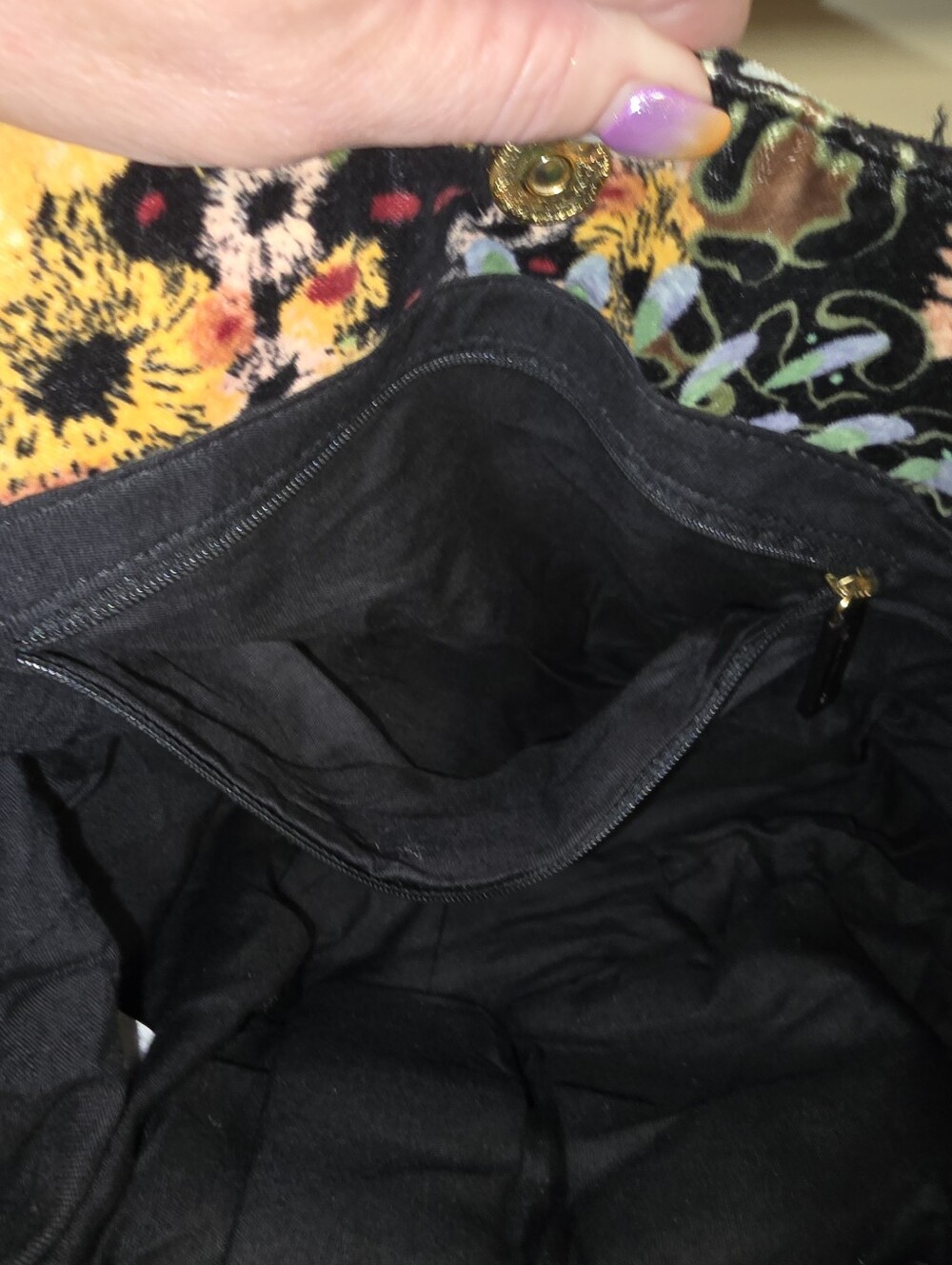 Talbots Floral Velvet Hobo Bag Black Gold Hardware - Picture 10 of 15